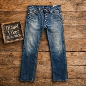 Diesel Viker Mens 31x30 Regular Straight Leg Jeans Blue Wash 0806L Button Fly